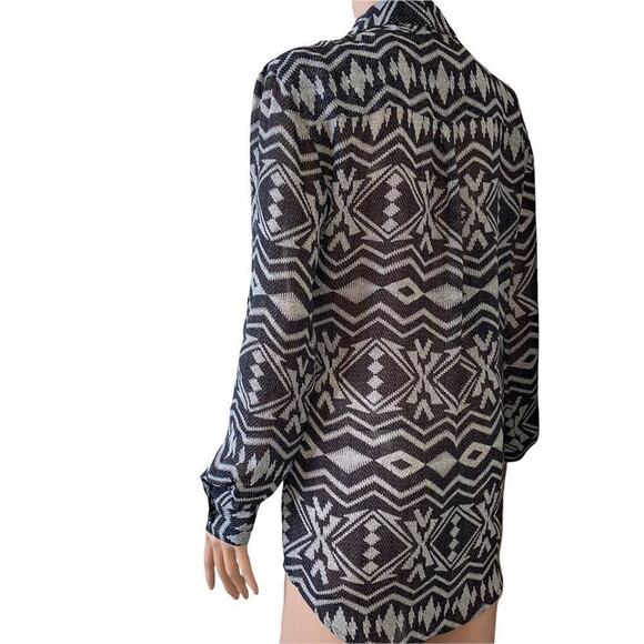 Kardashian Kollection blouse KK semi sheer button up aztec print top SZ XS - Picture 4 of 8
